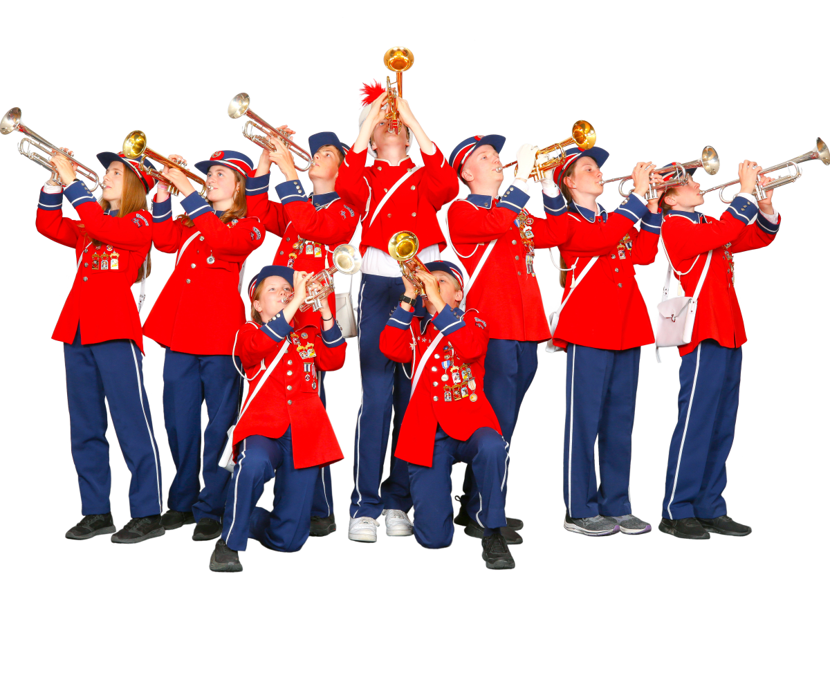 Spilleglede i Kjelsås skoles musikkorps Fire musikanter som shower i Kjelsås skolekorps